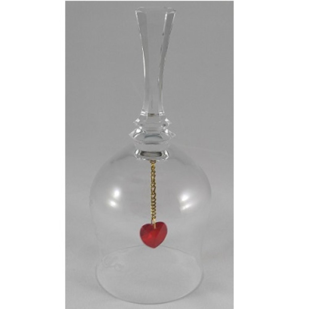 Intaglio Etched Crystal Glass Bell  -   I Love You with Red Heart Clapper